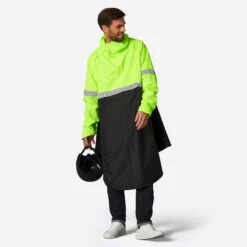 BTWIN PONCHO PLUIE VISIBILITE JOUR NUIT 560 NOIR JAUNE FLUO
